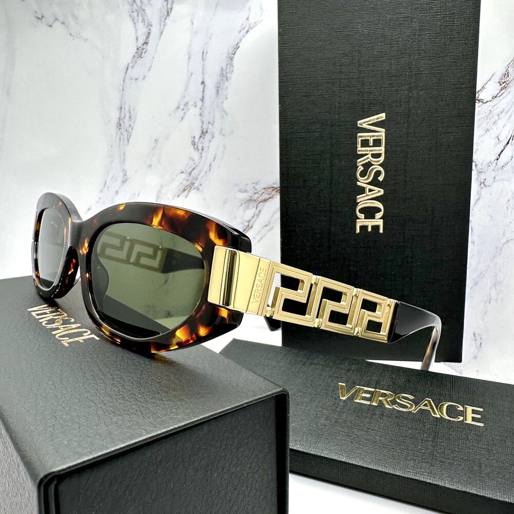 New VERSACE Sunglasses Brown Gold Acetate & Metal Cat Eye w/ Case